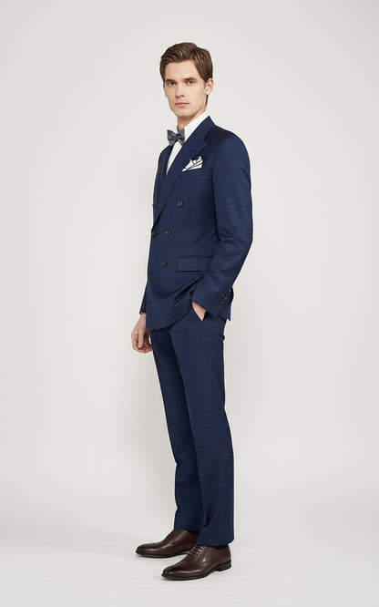 Tailored Navy Suit Set Men Double Breasted Business Formal