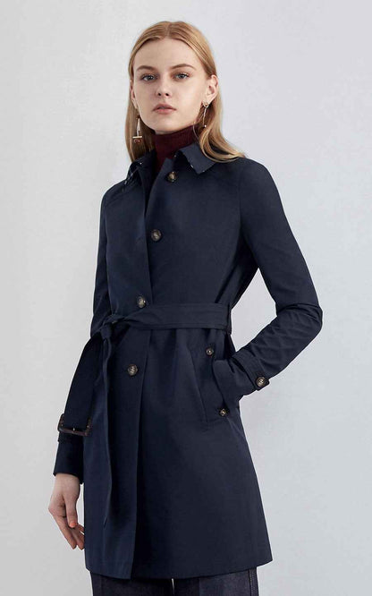 Navy Double-Breasted Blazer with Belt - Professional