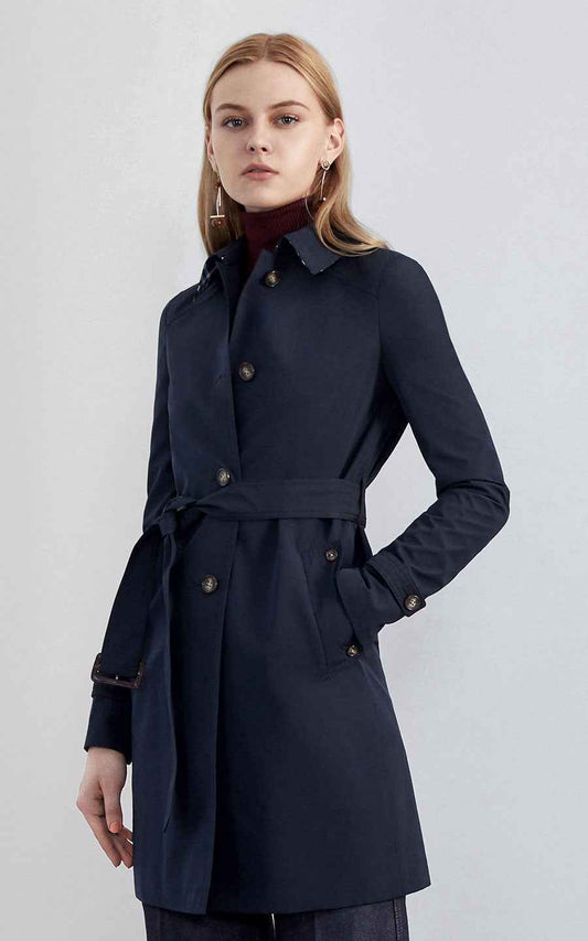 Navy Double-Breasted Blazer with Belt - Professional