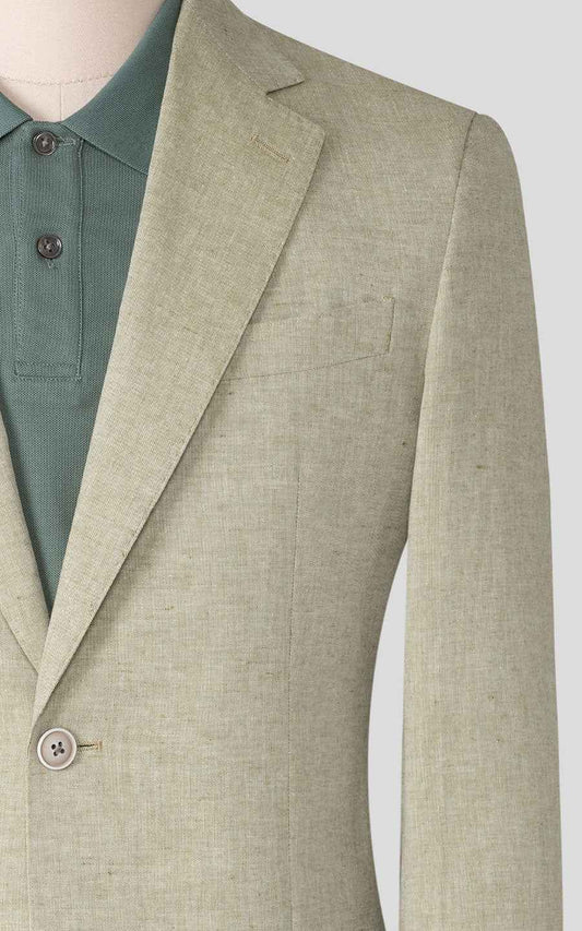 Custom Beige Linen Business Suit - Tailored Blazer