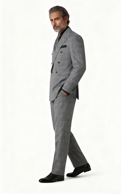 Dark Grey Checkered Bespoke Suit - Custom Tailored
