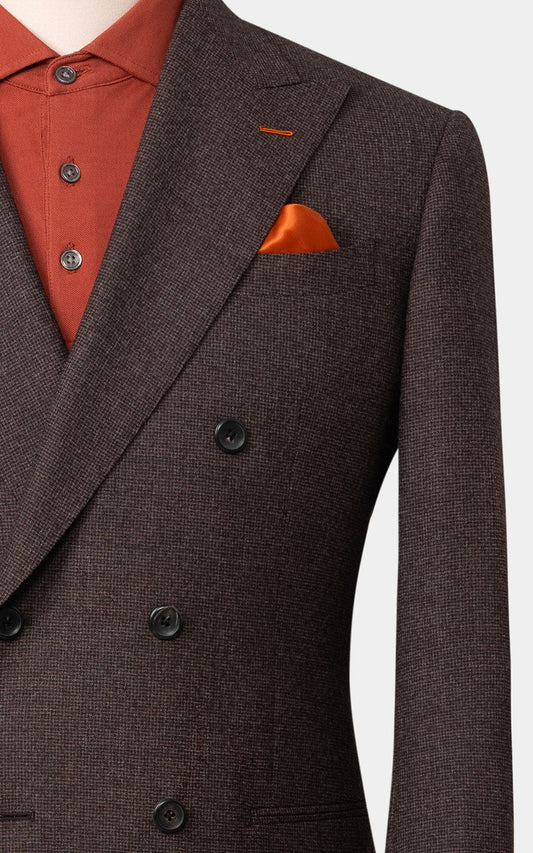 Dark brown checkered suit front view tailored fit