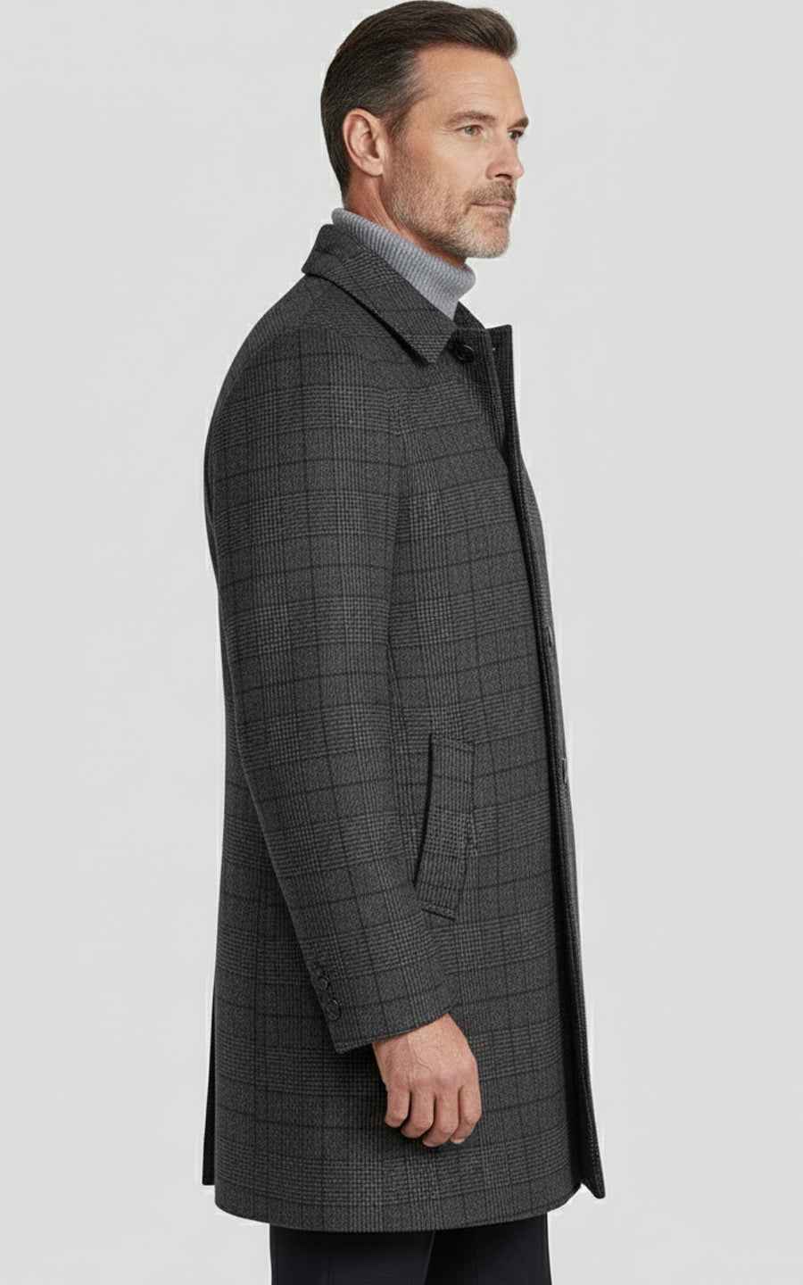 Dark gray plaid men's wool overcoat custom business Coat