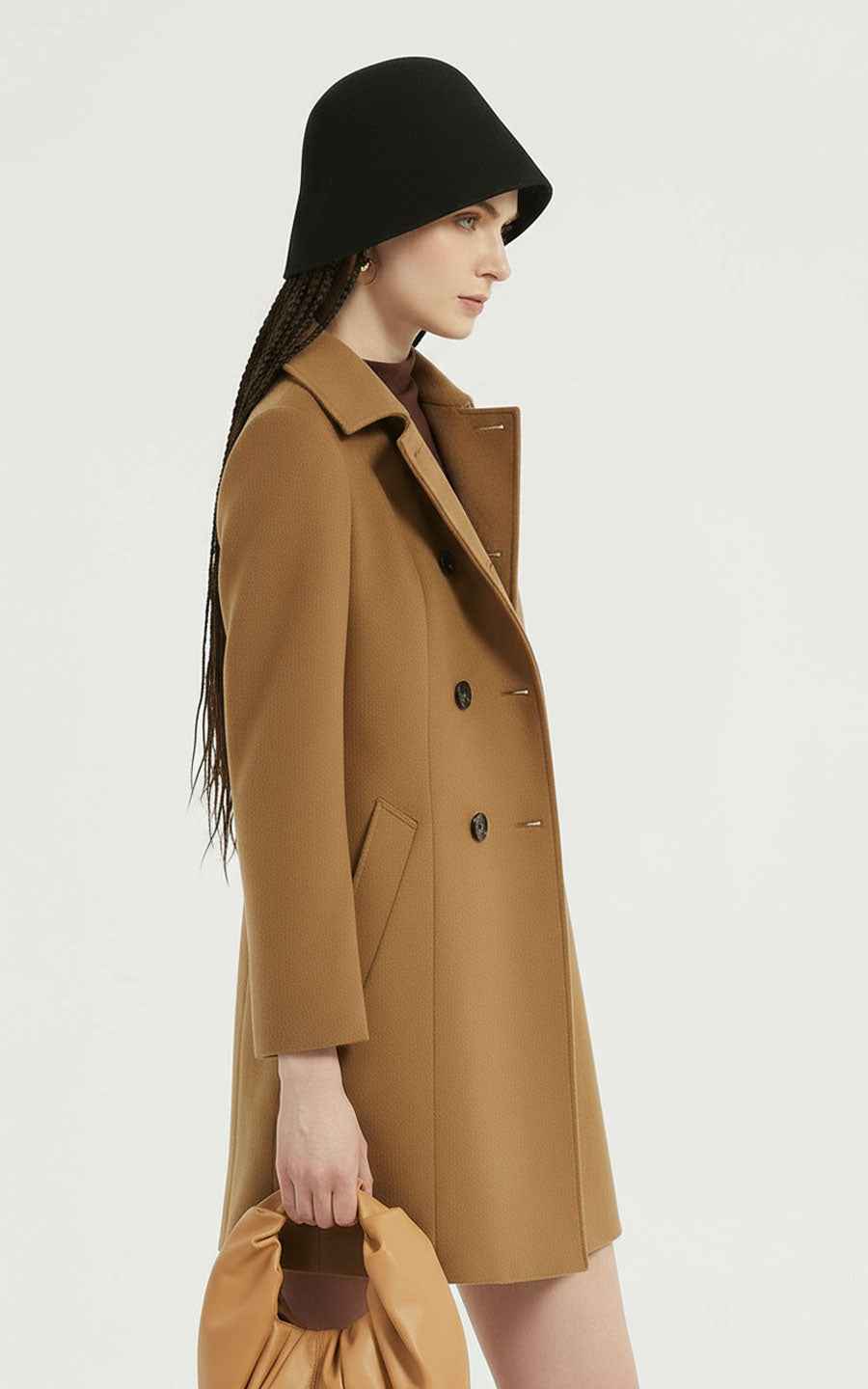 Classic Camel Double-Breasted Wool Coat