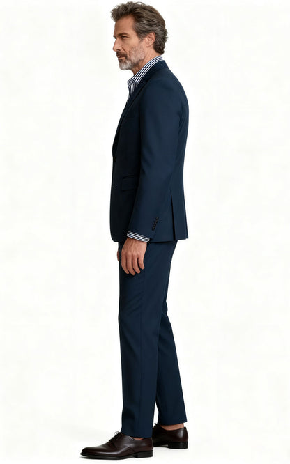 Men's Navy Wool Custom Suits - Tailored Business Formal