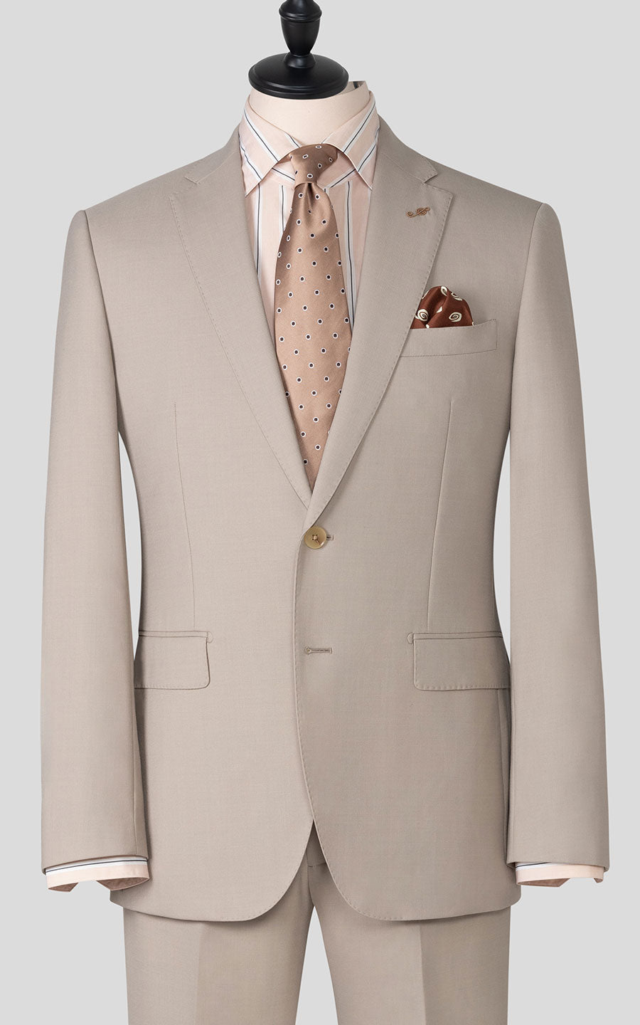 Khaki twill bespoke suit front view custom tailored