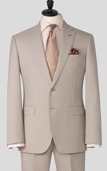Khaki twill bespoke suit front view custom tailored