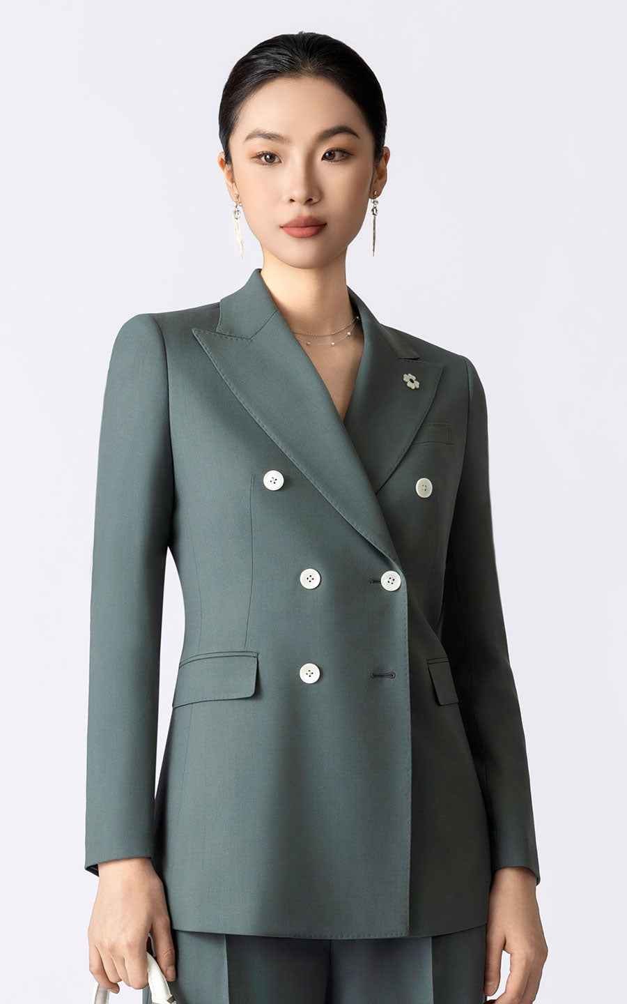 Women's Sage Green Double-Breasted Suit Set
