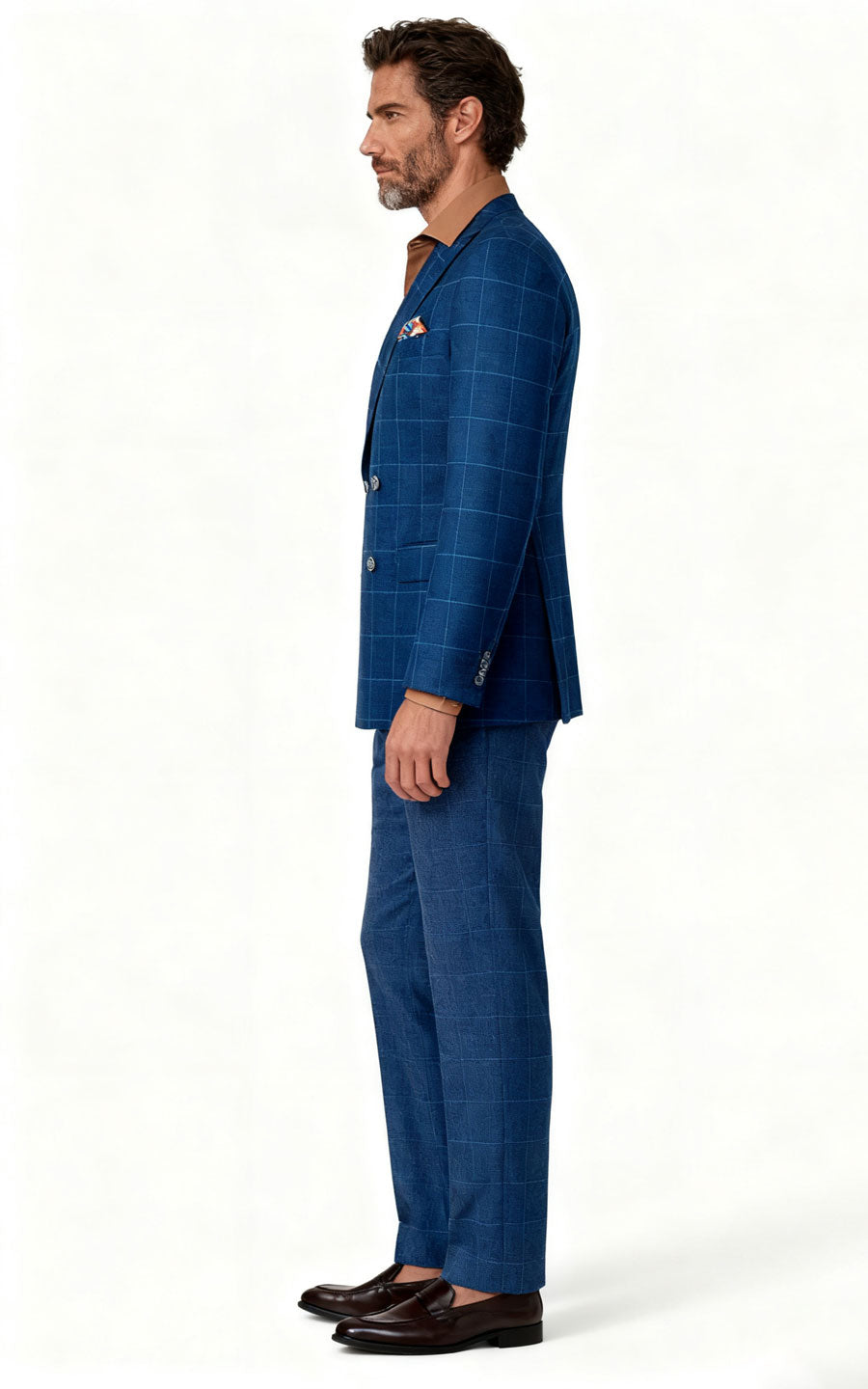 Men's Blue Plaid British Style Tailored Suit
