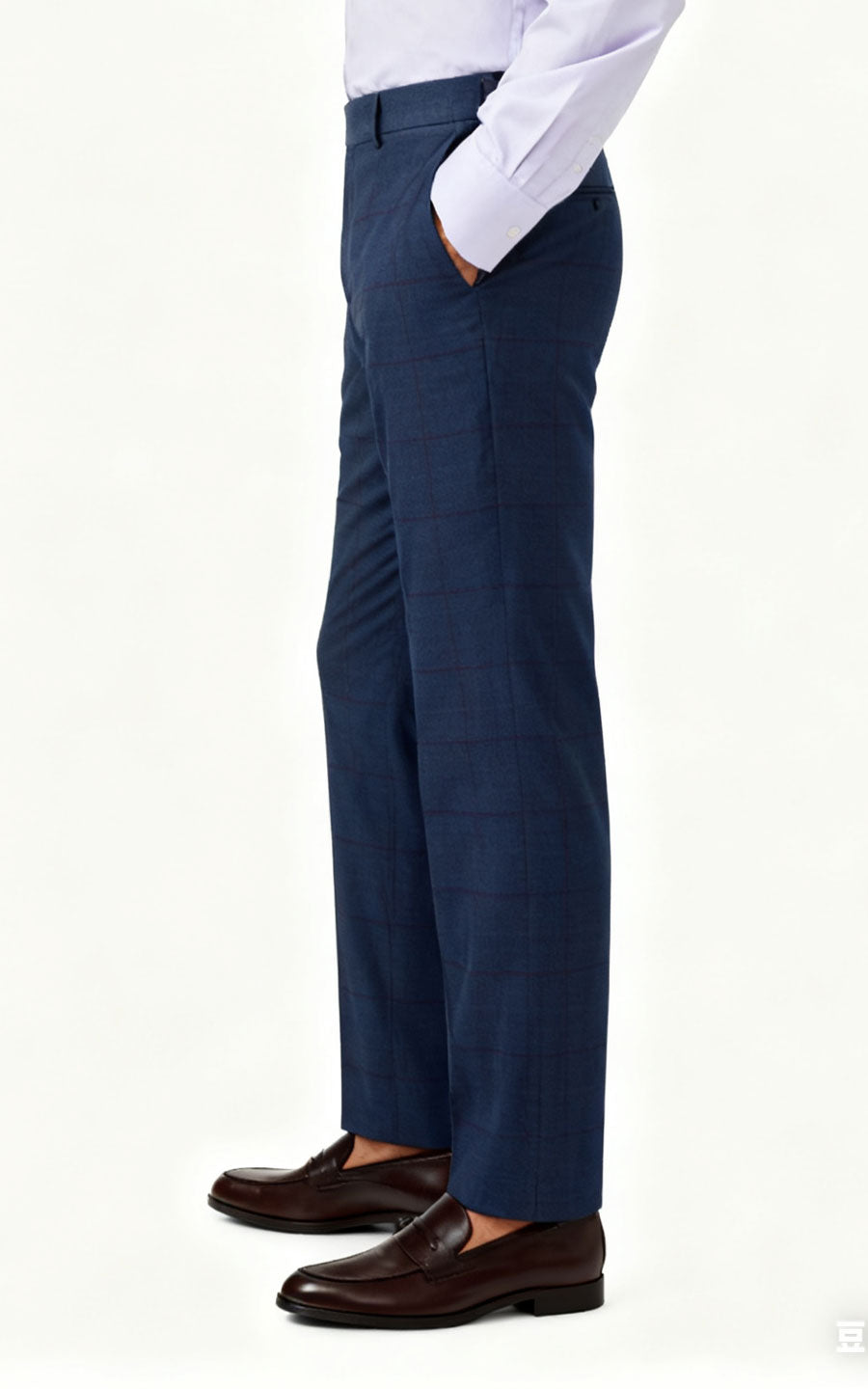 Men's Dark Blue Red Checkered Dress Pants - Formal Suit