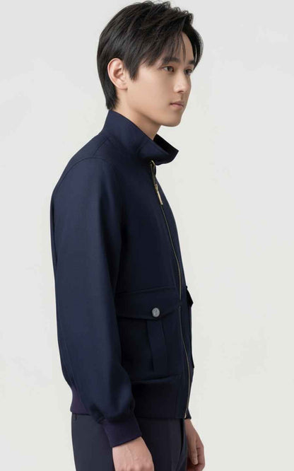 Navy Wool Bomber Jacket Premium Tailored Mens Outerwear
