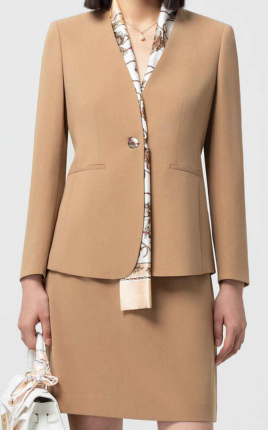Professional Camel Business Suit Set - Blazer & Skirt