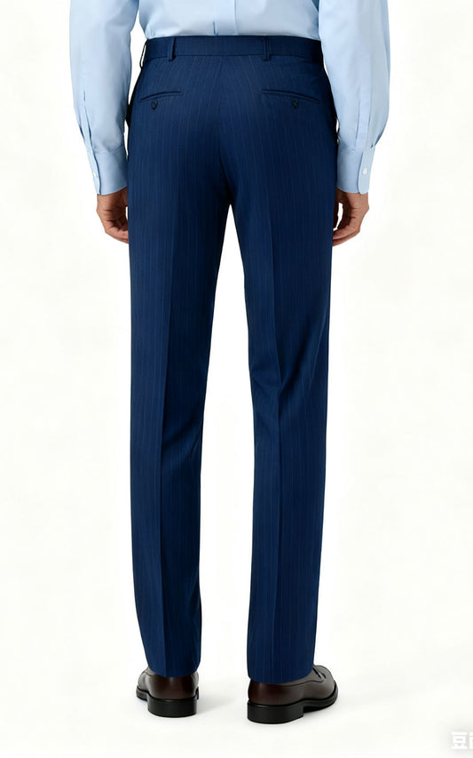 Custom Pants Dark Blue Herringbone Suit Pants - Tailored Fit