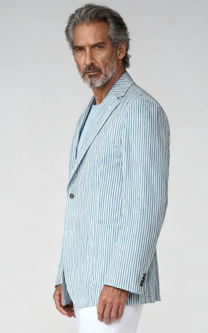 Custom Seersucker Suit - Light Blue Striped | WIAI