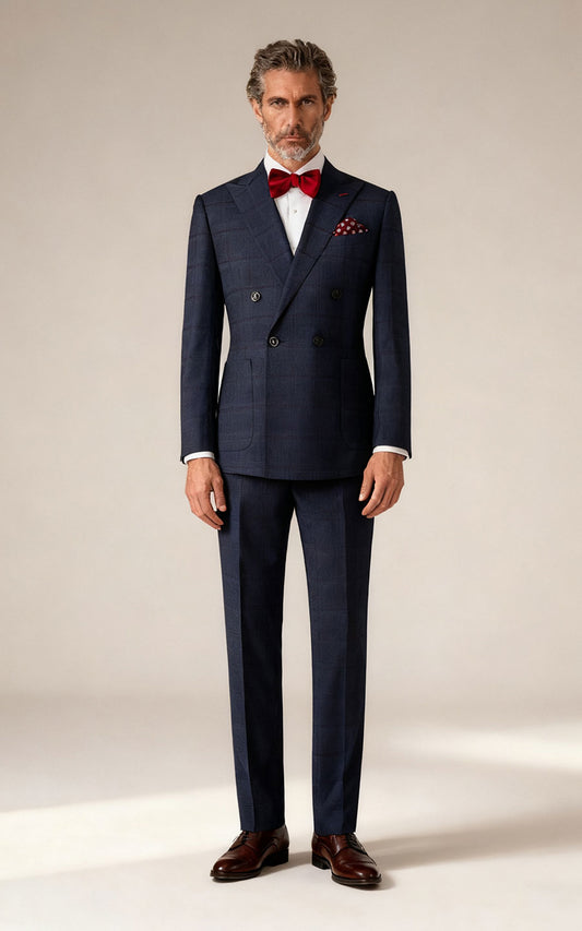 Custom Suit Navy Blue Plaid - Bespoke Tailoring Online