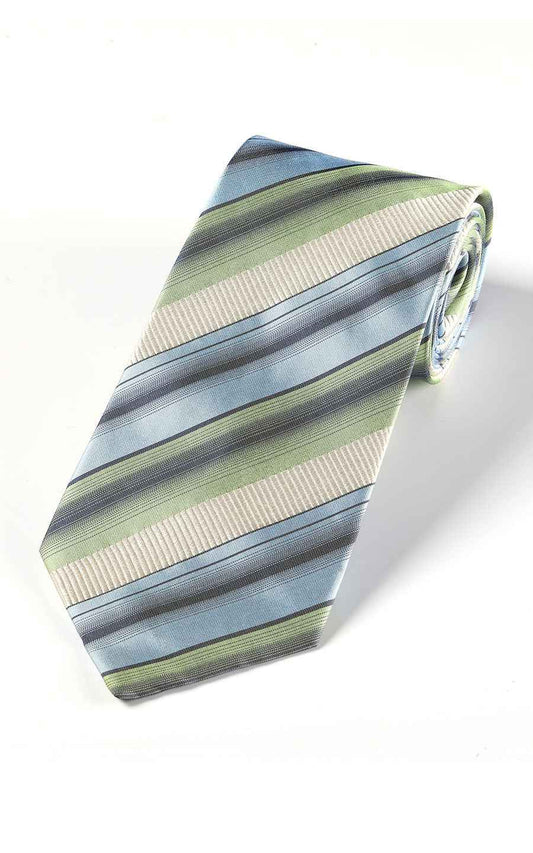 Blue green beige striped silk necktie - classic business