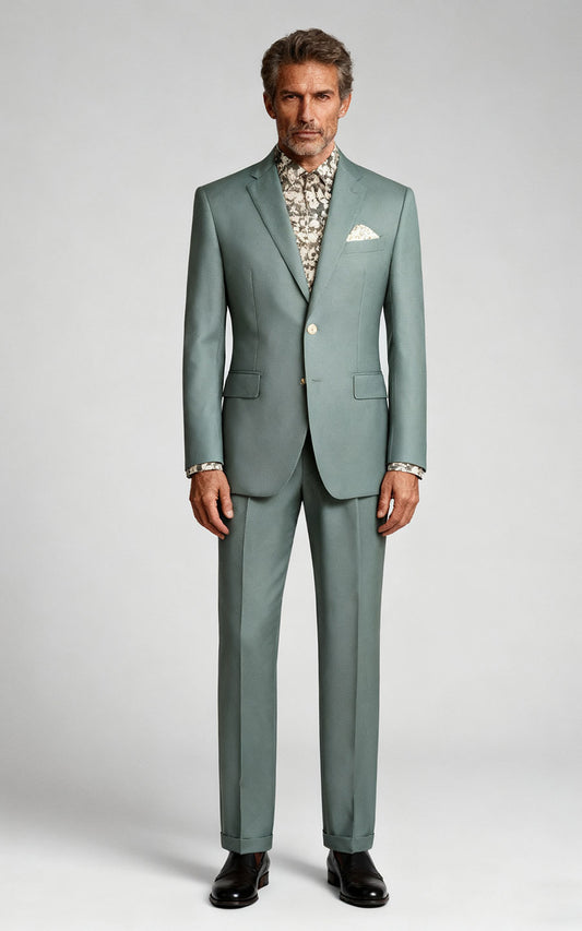 Custom Light Green Twill Suit - Tailored Business Formal