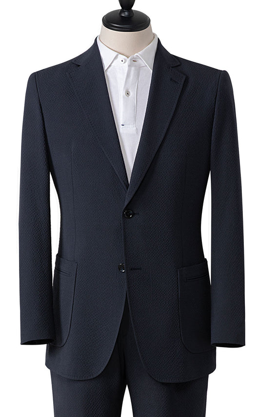Custom fit navy blue wool seersucker blazer men's