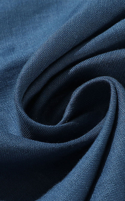 100% Linen Twill Fabric - Deep Blue Men's Shirt