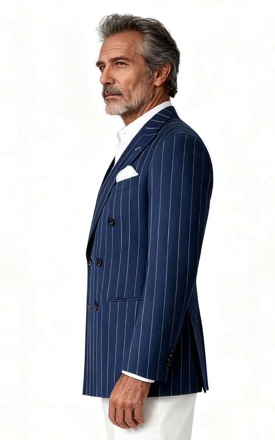 Men's Navy Blue Pinstripe Business Suit - Custom Suitin