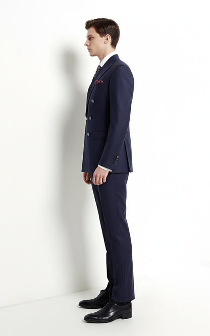 Custom Navy Pinstripe Men Double Breasted Formal Suits Set