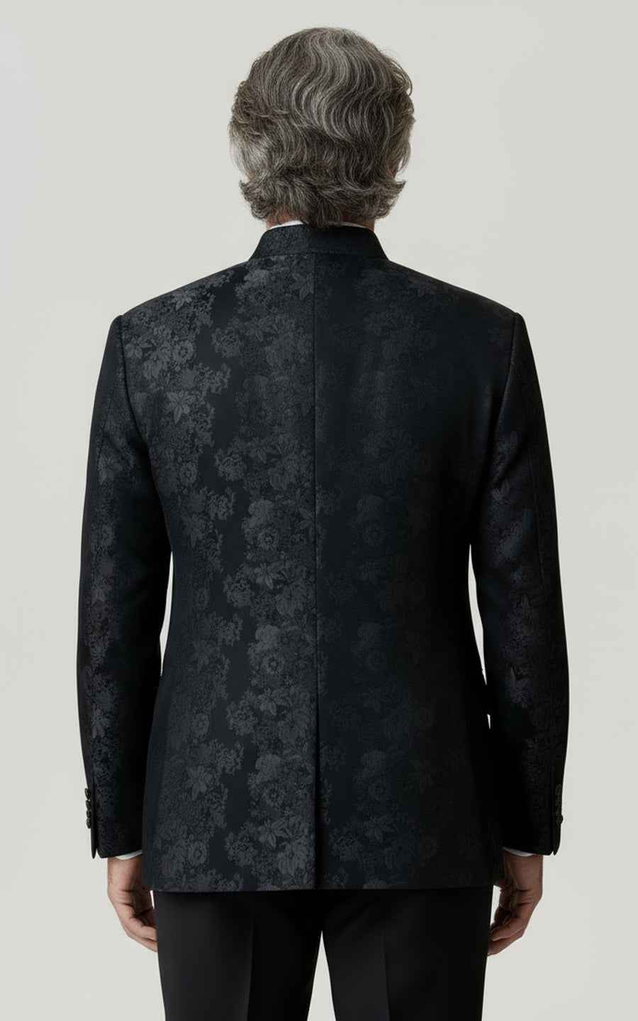 Black Floral Jacquard Mandarin Collar Mens Dress Suit Coat