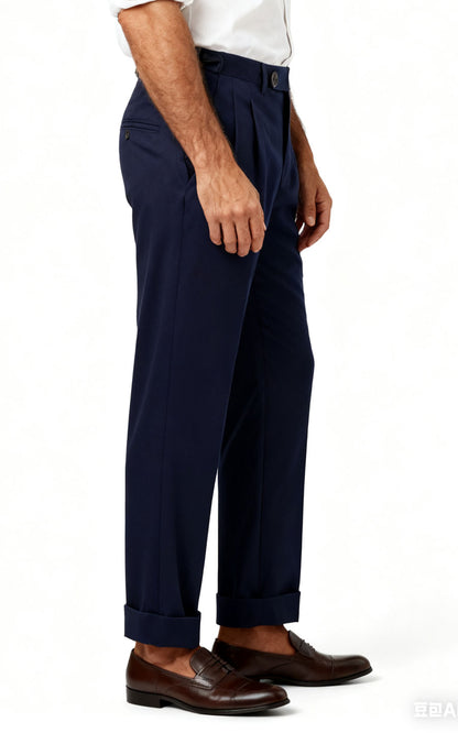 Navy Blue Flannel Custom Casual Pants - Tailored Fit