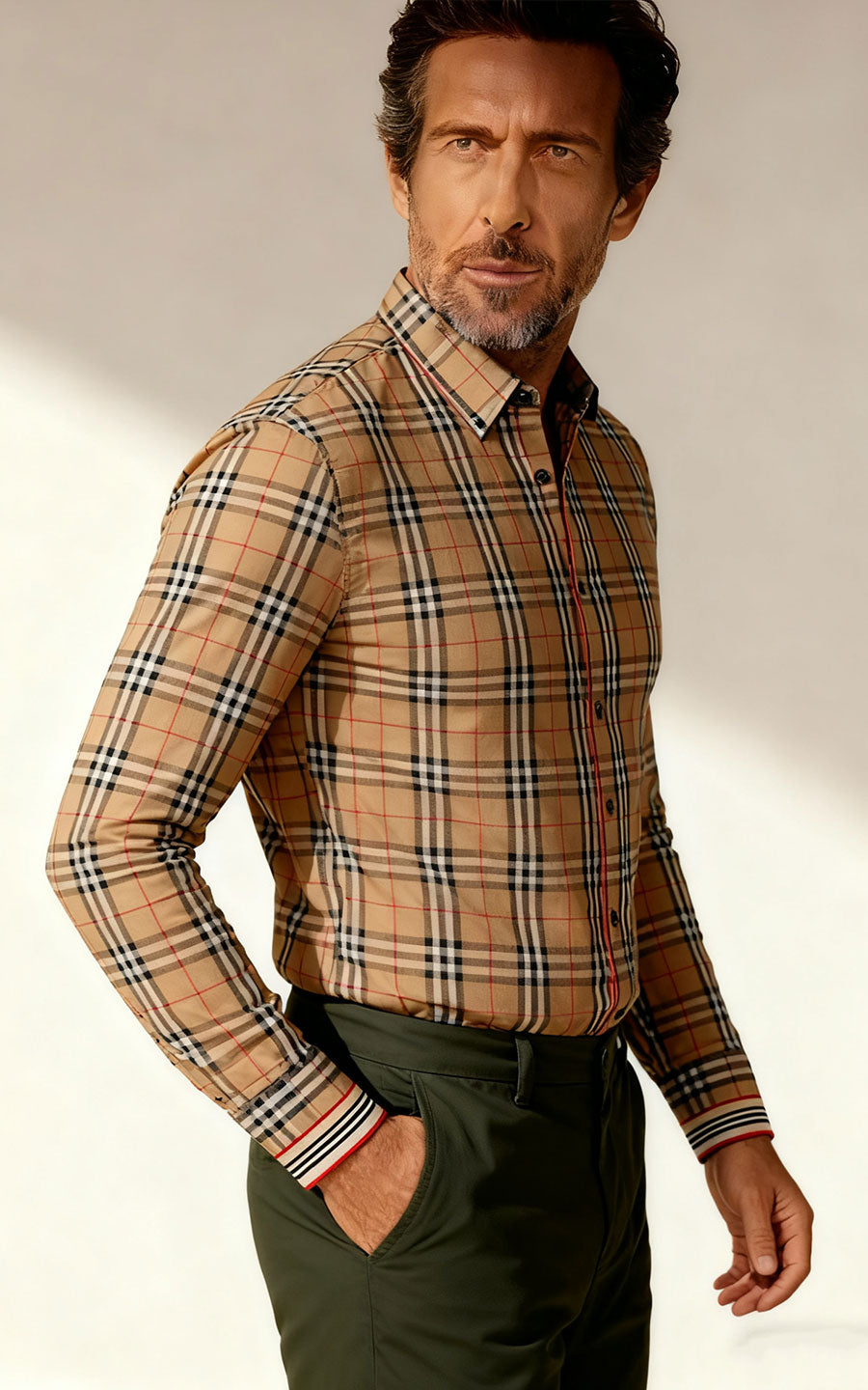 Men's Two-Tone Plaid Casual Shirt - Custom Tailored
