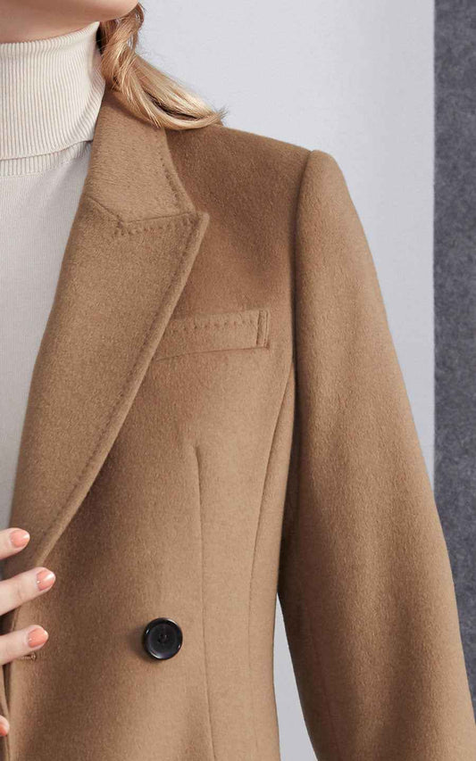 Women's Double-Breasted Camel Wool Coat