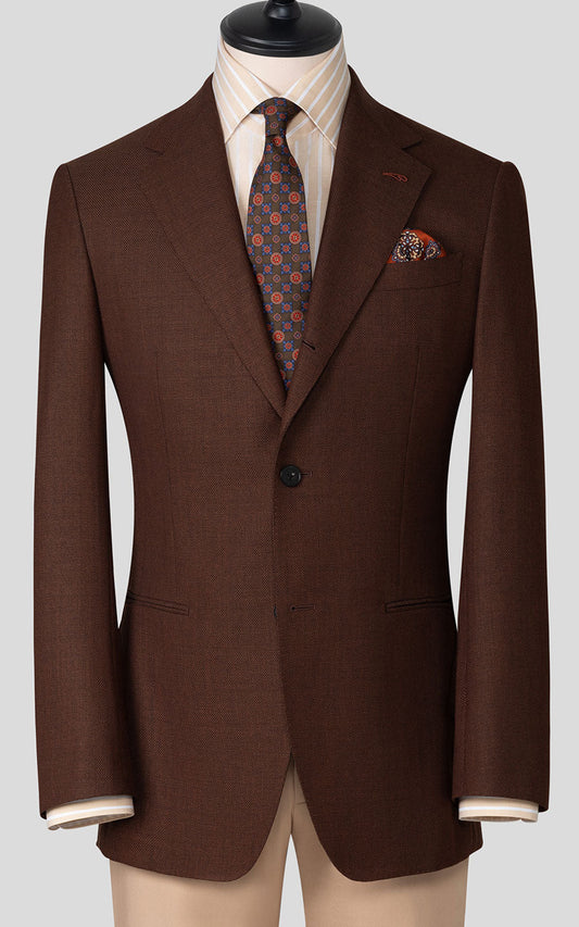 Brown basket weave wool blazer custom tailored men's