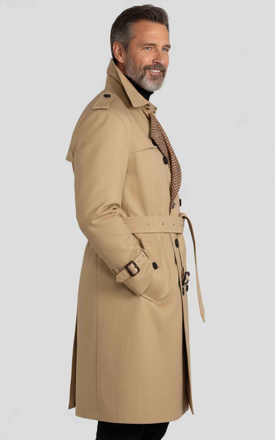 Men's Beige Double-Breasted Business Casual Custom Trench Coat