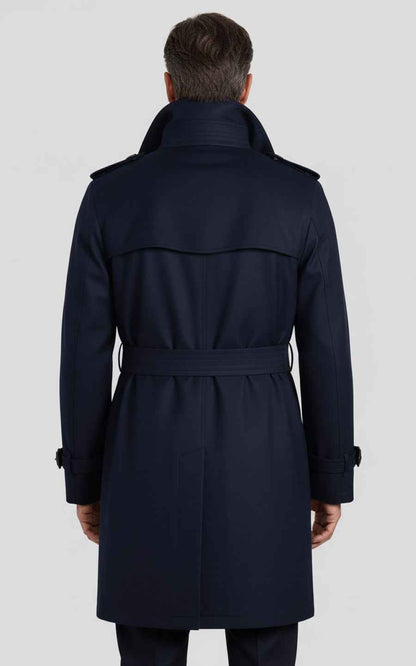 Navy Blue Men's Double-Breasted Custom Business Casual Trench Coat