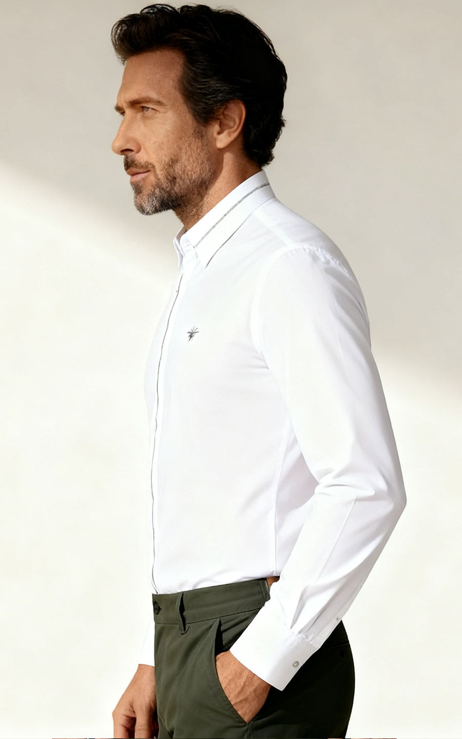 Spider Embroidered White Cotton Shirt - Custom Tailored