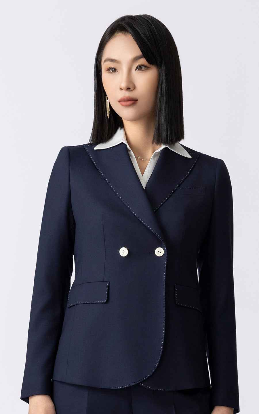 Navy Blue Double-Breasted Blazer Suit - Executive