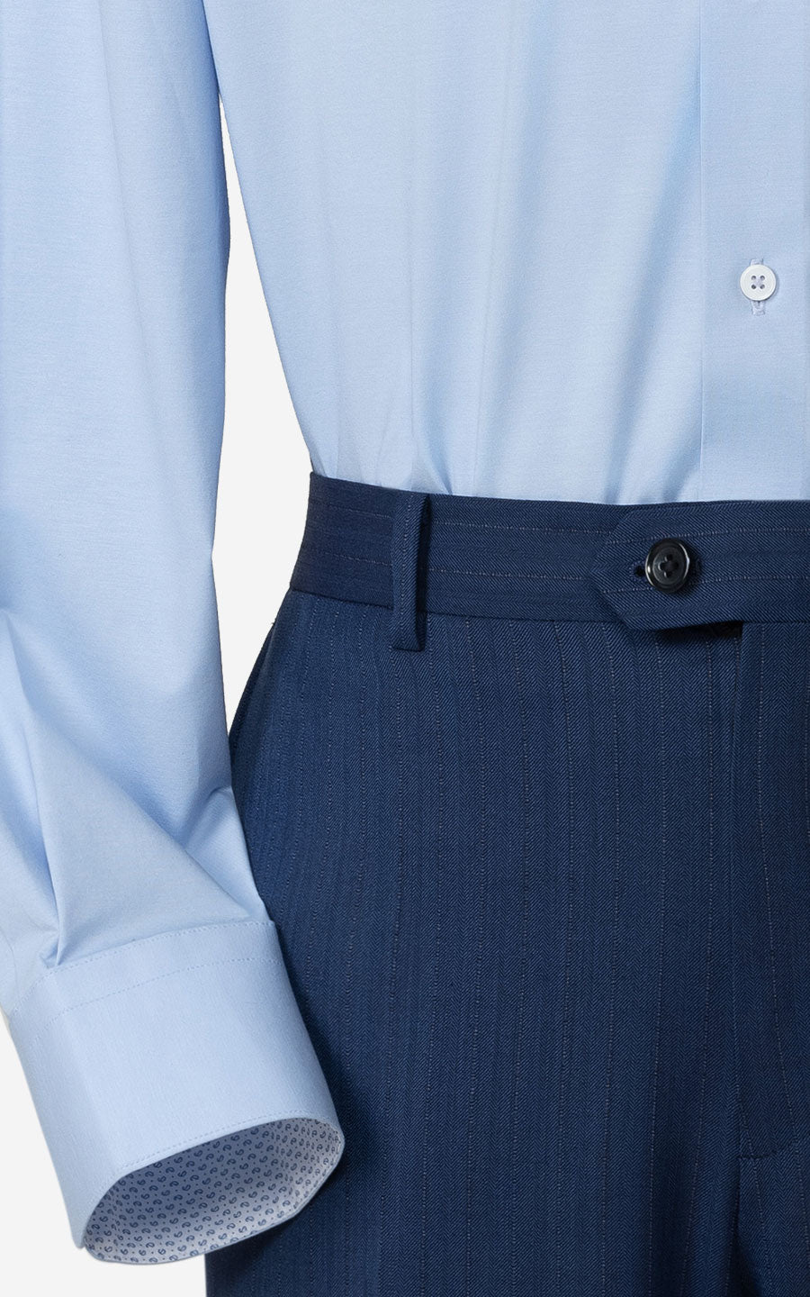Dark blue slim-fit herringbone suit pants