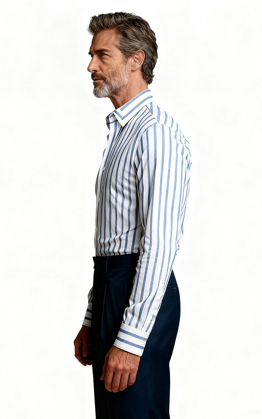 Blue White Striped Men's Shirts - Long Sleeve Custom Fit