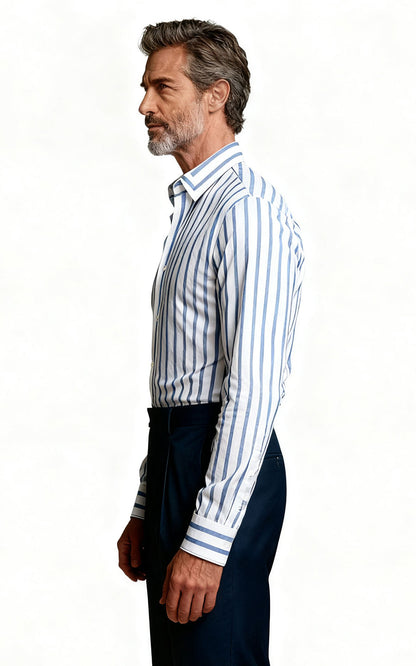 Blue White Striped Men's Shirts - Long Sleeve Custom Fit