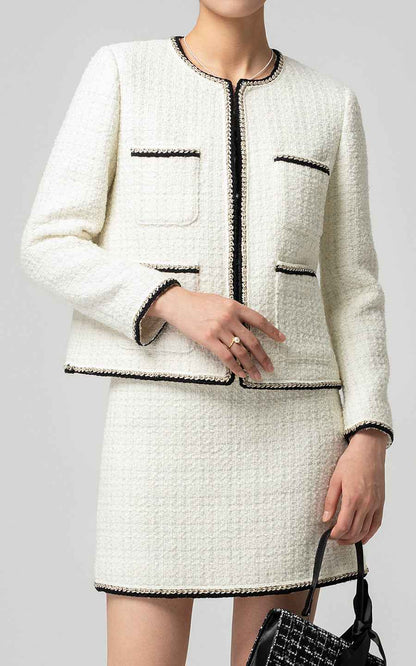 White Tweed Suit Set - Classic Jacket & Skirt
