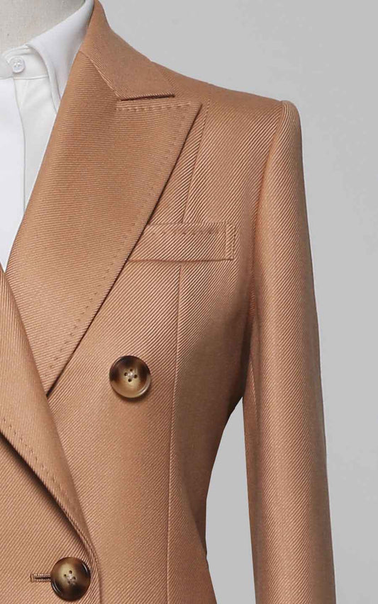 Elegant Camel Double-Breasted Wool Coat