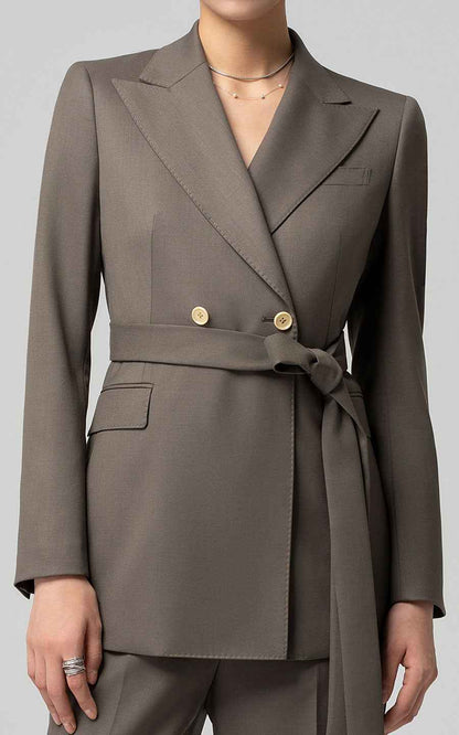 Women's Olive Green Belted Double-Breasted Suit Set