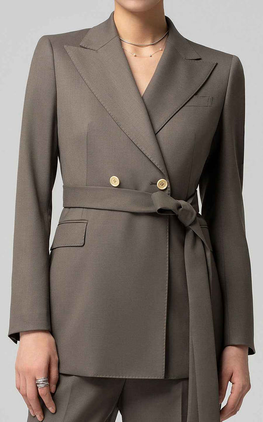 Women's Olive Green Belted Double-Breasted Suit Set