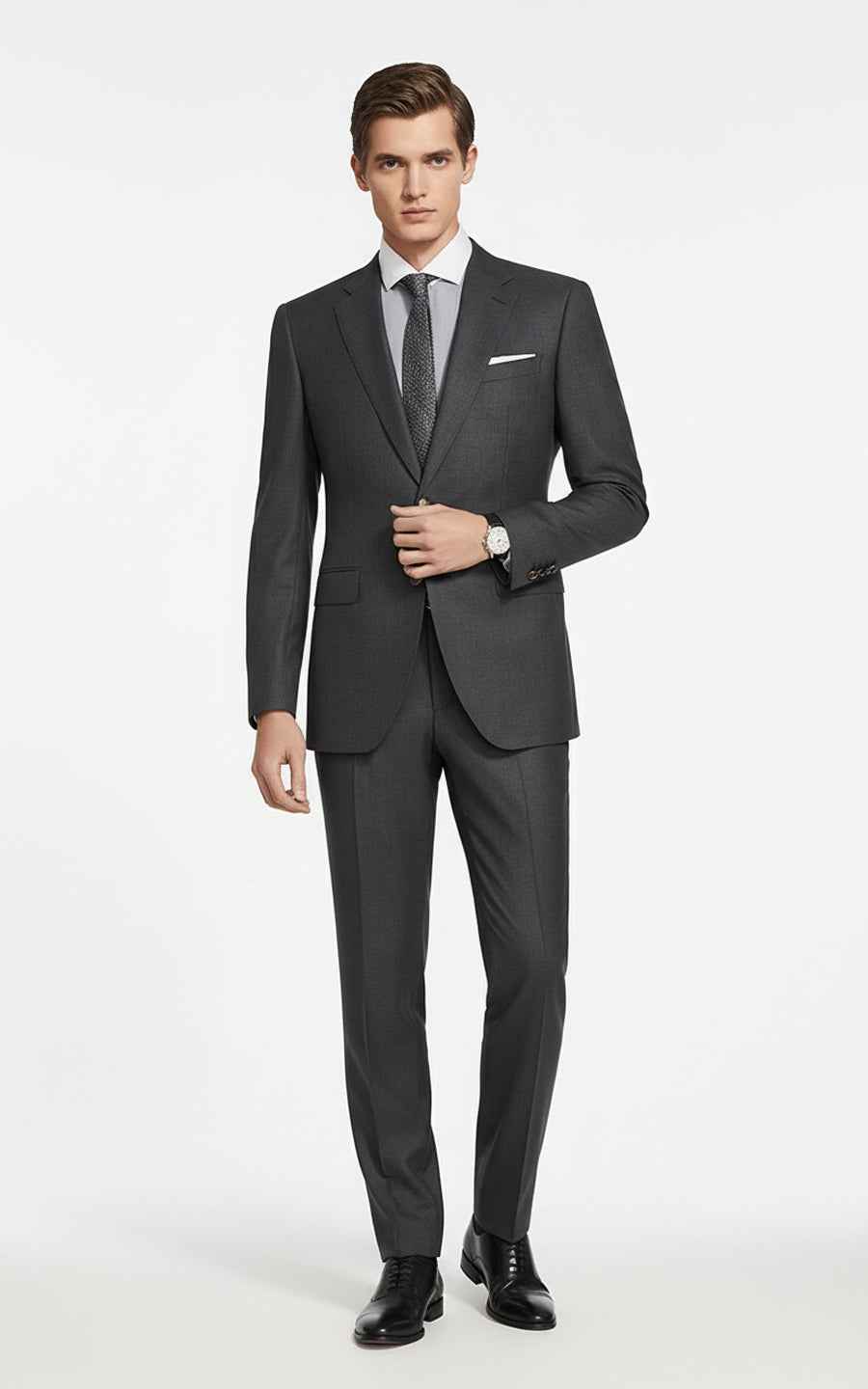 Men's medium gray double-yarn twill customized business suits set