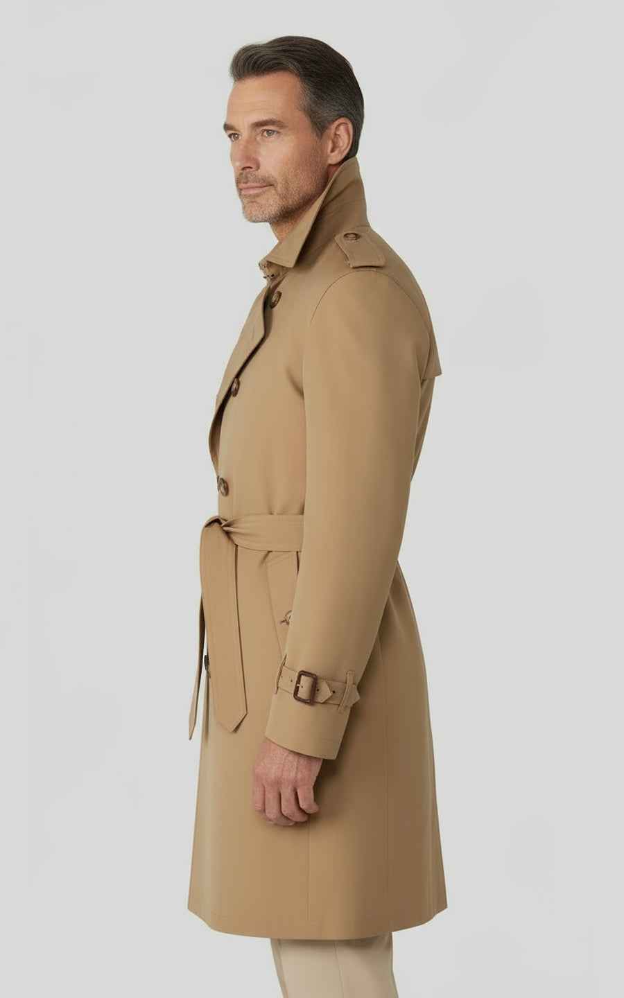 Men's slim-fit khaki trench classic casual trench coat