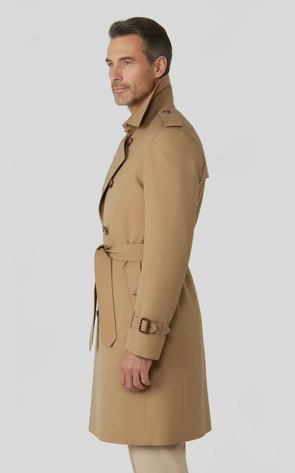 Men's slim-fit khaki trench classic casual trench coat