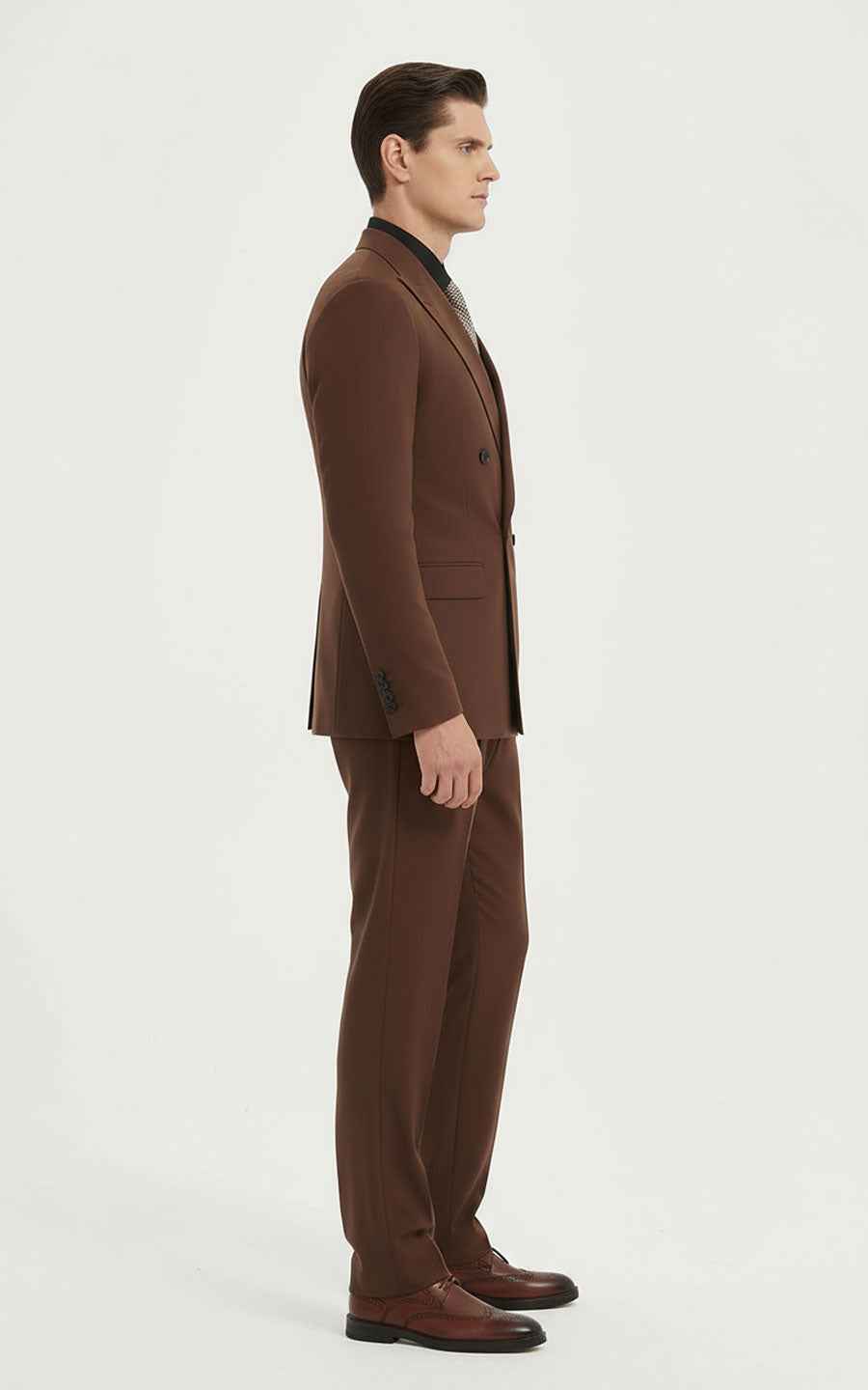 Men's Brown Suit Double-Breasted Classic Fit