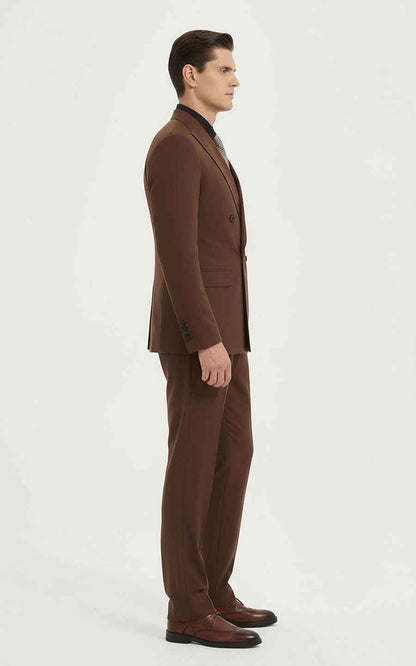 Men's Brown Suit Double-Breasted Classic Fit