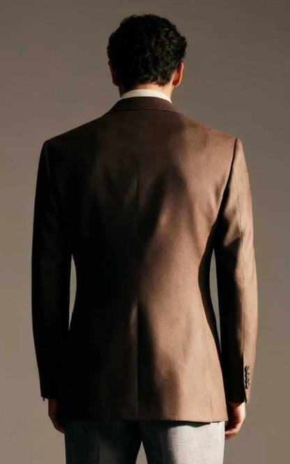 Custom Dark Brown Wool Blazer - Tailored Fit Men's Suit