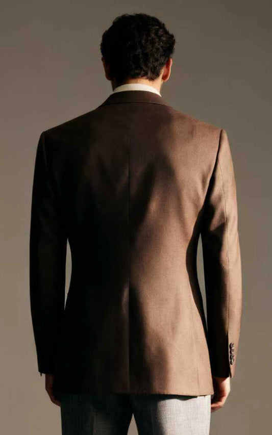 Custom Dark Brown Wool Blazer - Tailored Fit Men's Suit
