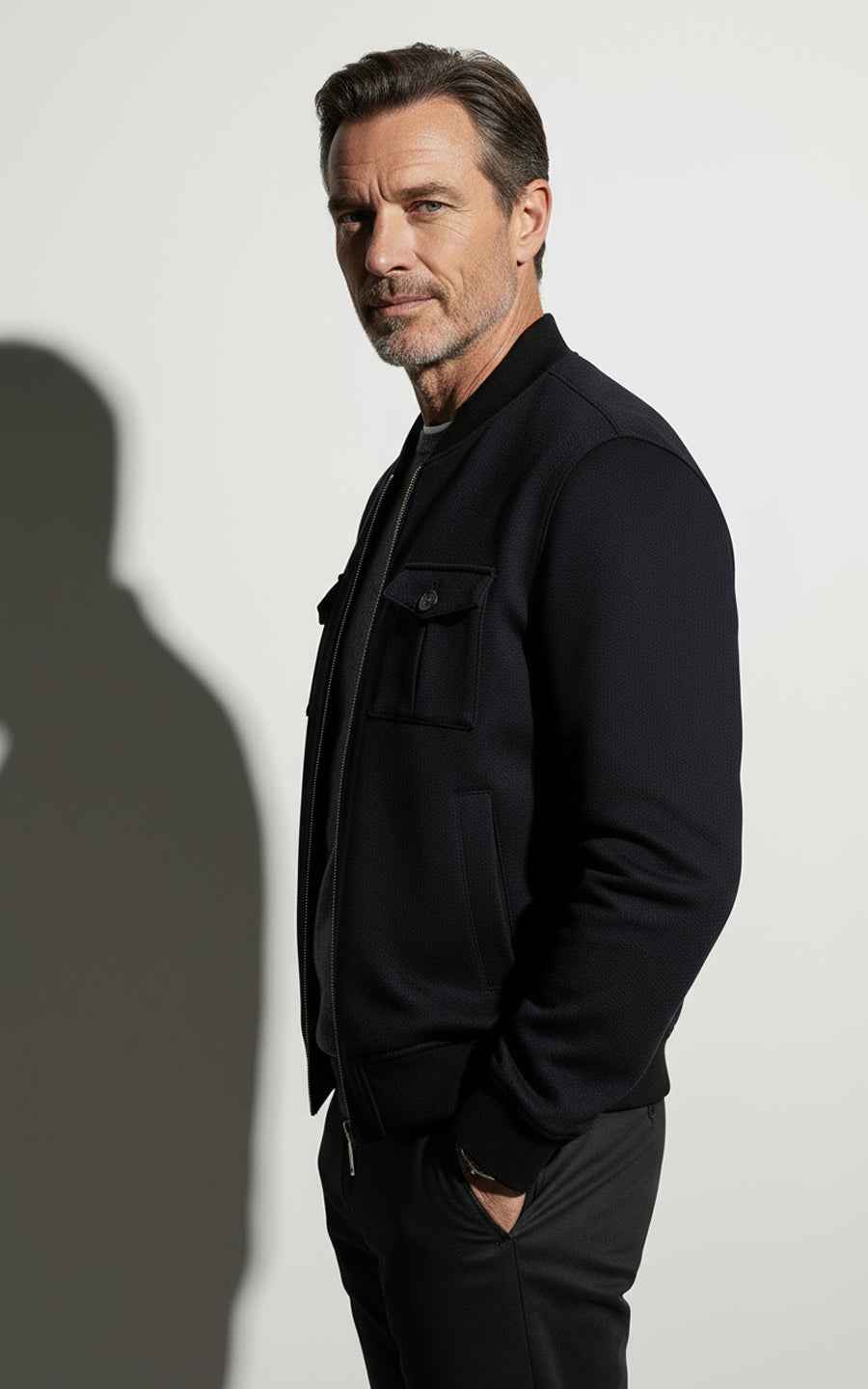 Premium Bespoke Blue-Black Men's Bomber Jacket