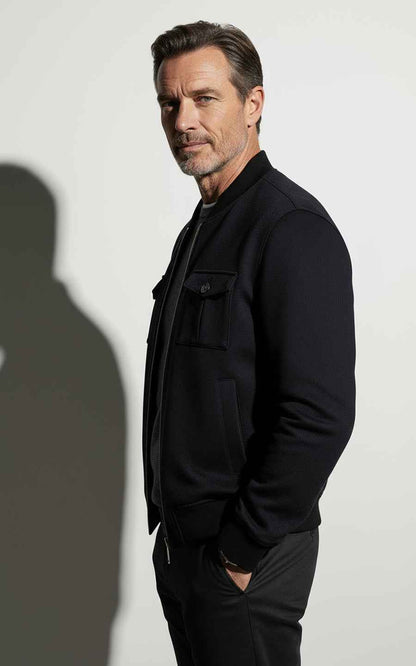 Premium Bespoke Blue-Black Men's Bomber Jacket